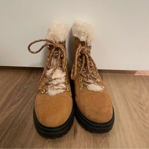 J. Crew Women’s Tan Suede Fur-Trim Winter Boots Size 7.5